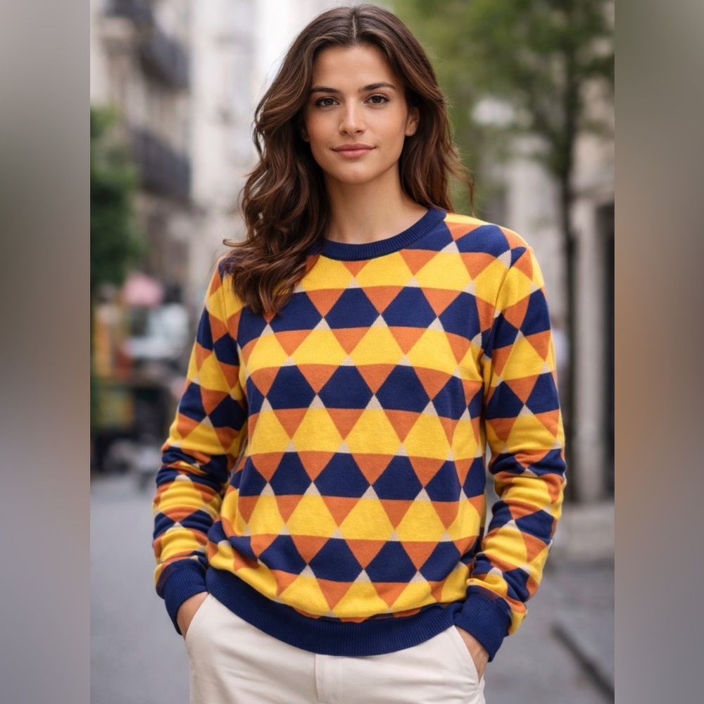 Far Afield Geometric Patterned Crew Neck Sweater